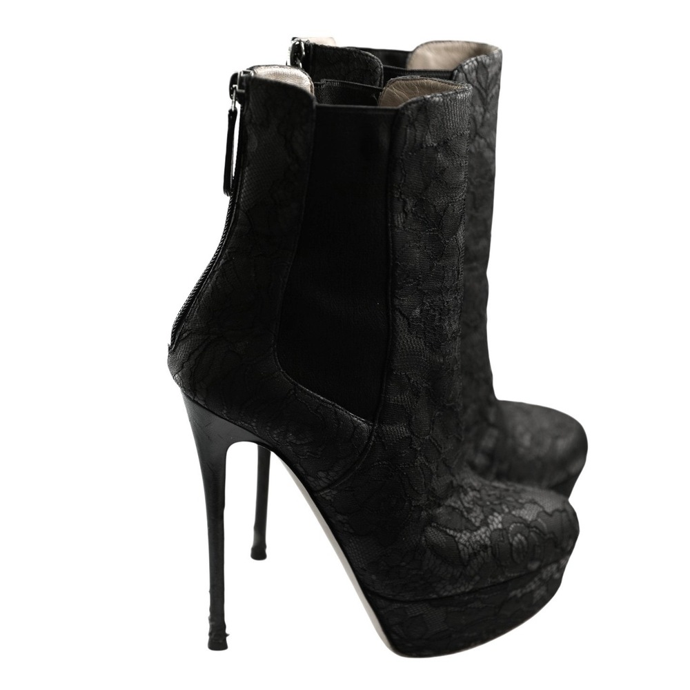 Valentino Garavani Black Lace Platform Ankle Boots Stiletto Heel Italy 38.5